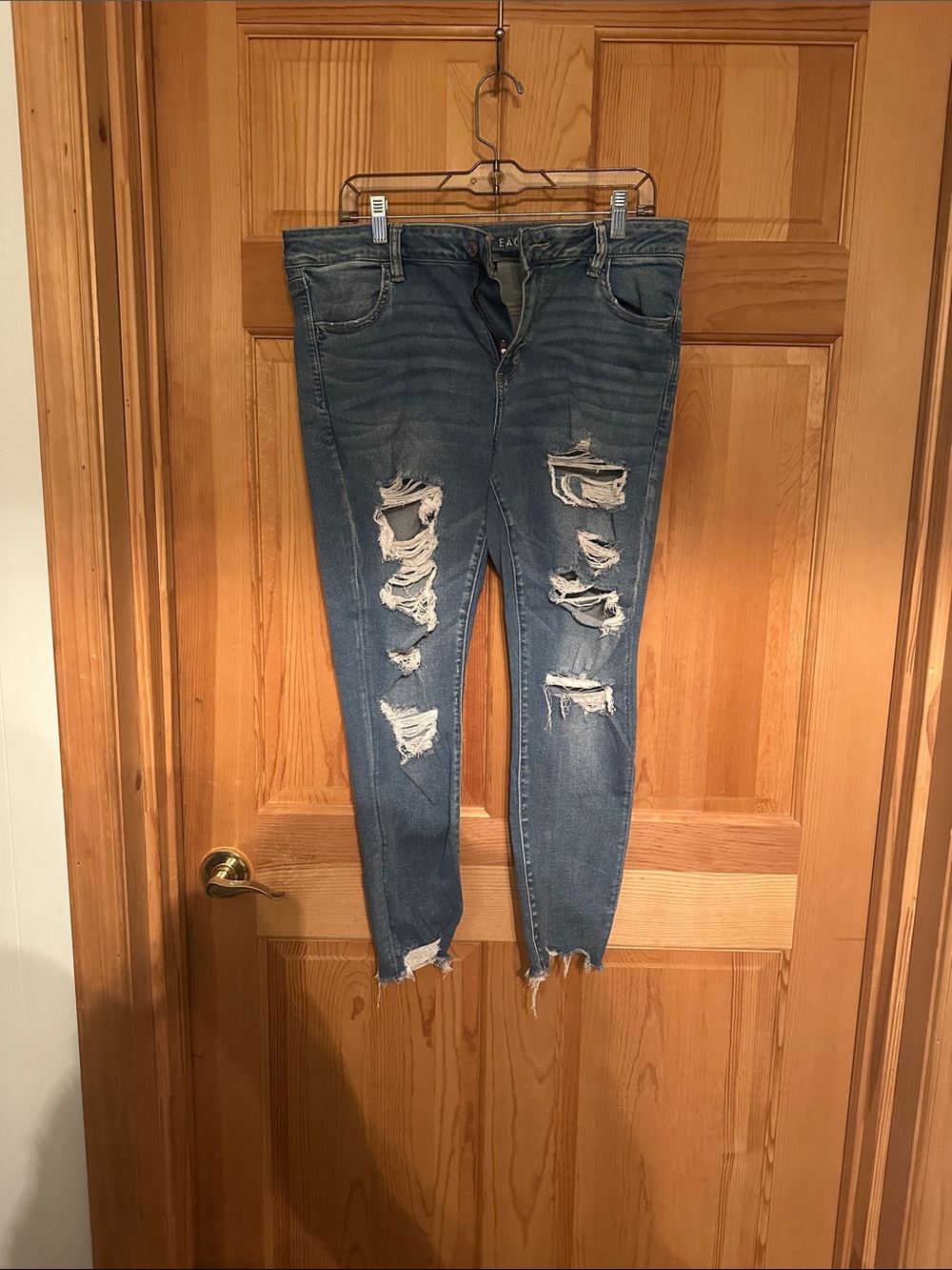 American Eagle Outfitters Ripped Short Jeggings - Blue Wash